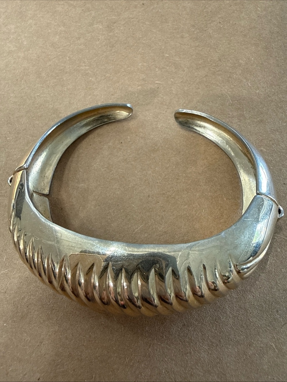 Vintage 1940s SIGNED CORO PEGASUS  GOLDEN DOMED CUFF BRACELET HINGED